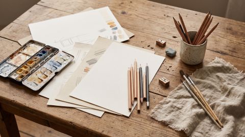 Matériel de dessin et de peinture pour le stage Interpréter le réel